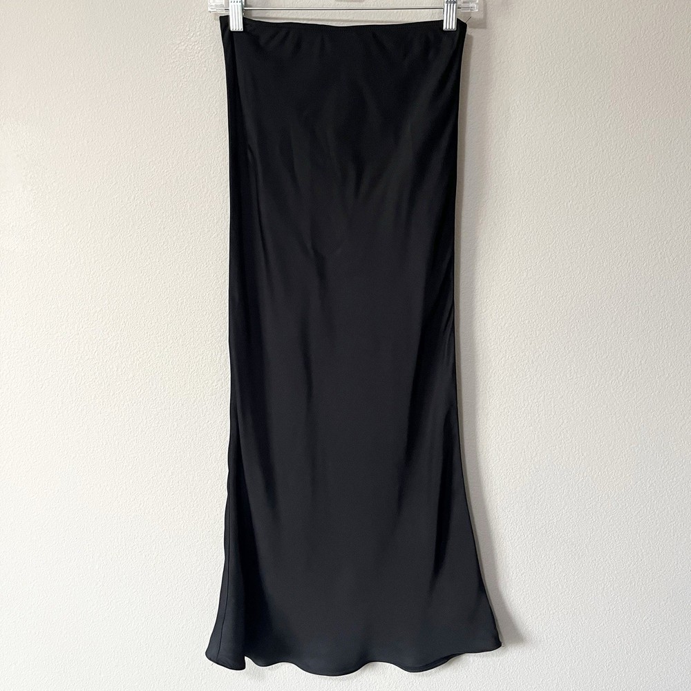 By Anthropologie Black Satin Bias-Cut Pull-On Maxi Skirt Size US 2 Classic *Flaw