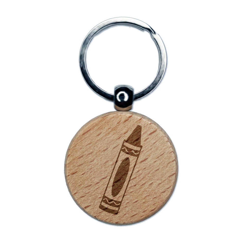 Coloring Crayon Engraved Wood Round Keychain Tag Charm