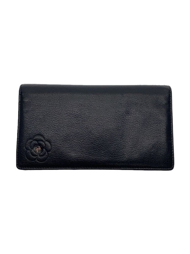 CHANEL Bifold Long Wallet A46511 Camellia Butterfly Black Preowned