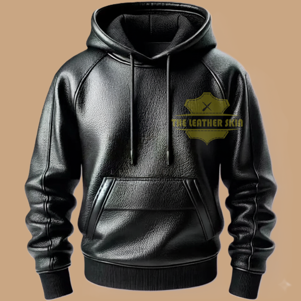 Men's Black Premium Leather Hoodie Handmade Genuine Lambskin Leather Jacket