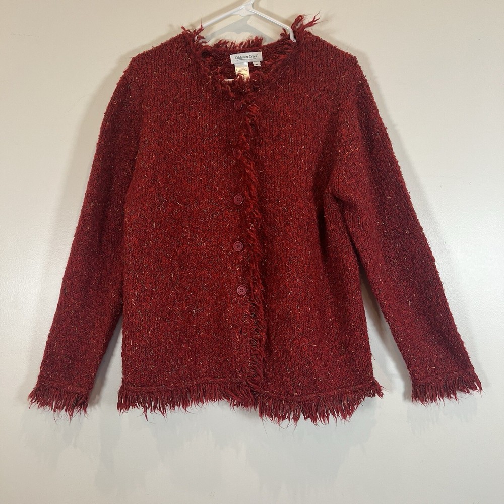 Coldwater Creek Womens XL Multicolor Fringe Hem Button Cardigan