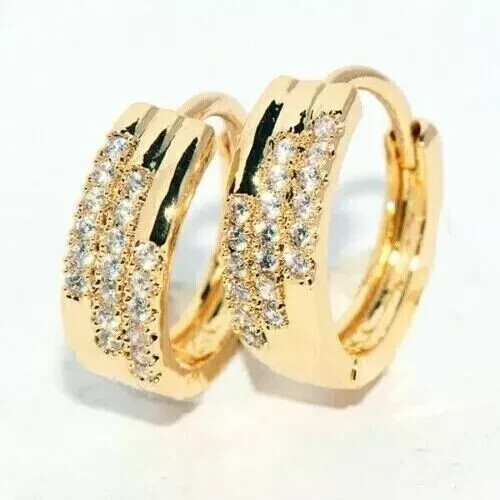 Round Cut Simulated Diamond Women's Fancy Hoop Earring 14K Yellow Gold Plated