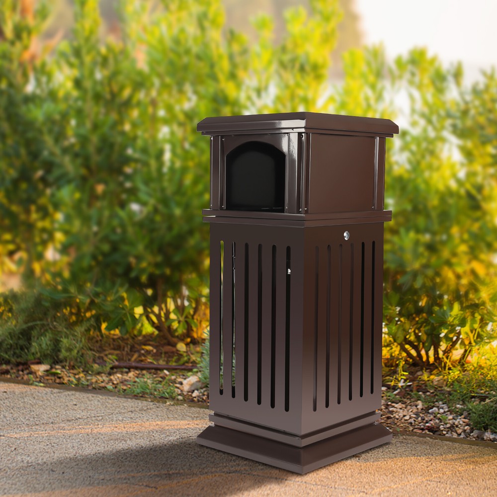 Retro 40l Garbage Can Open-top Trash Can Bin Patio Park Courtyard with Flip Lid