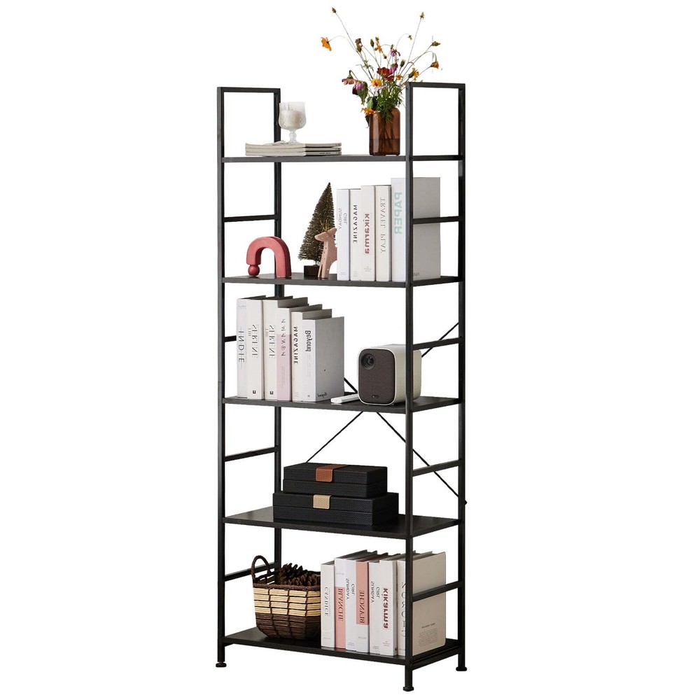 5 Tier Tall Bookcase Shelf Storage Organizer Modern Bookshelf