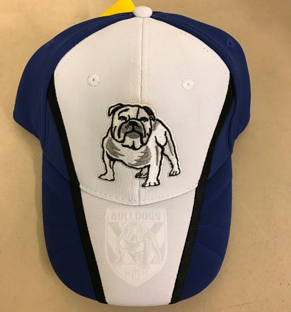 CANTERBURY BULLDOGS NRL TEAM LOGO ADJUSTABLE PEAK CAP HAT BLUE WHITE