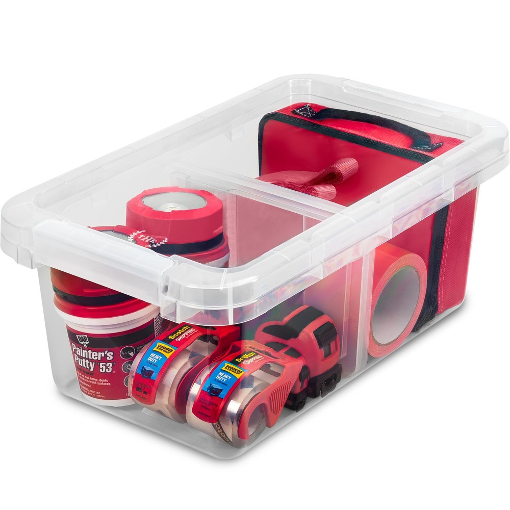 17-Quart Clear Stackable Storage Bins with Dividers, Set of 4 for Adults