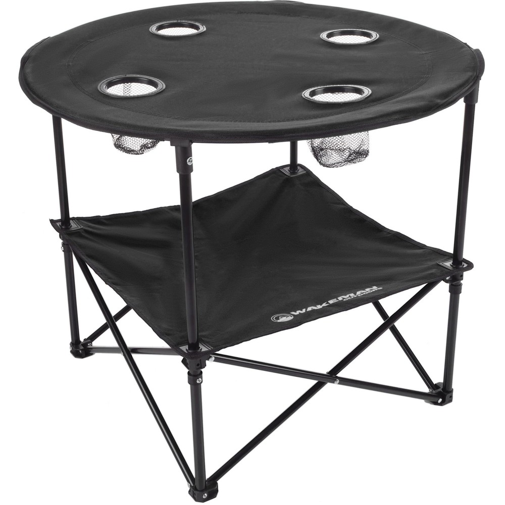 Wakeman 2-Tier Folding Camping Table with 4 Cupholders and Carry Bag