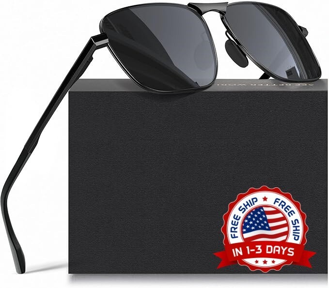 Polarized Square Sport Sunglasses for Men in Black