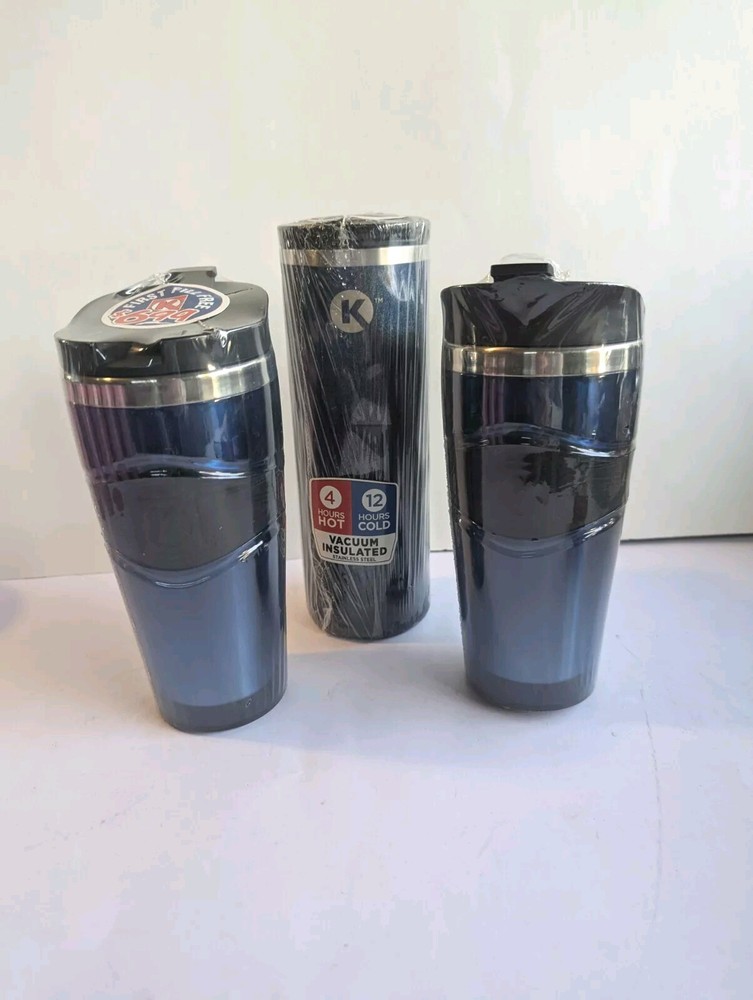Circle K Lot Of 3 Blue Cups - Insulated Cups Hot Or Cold