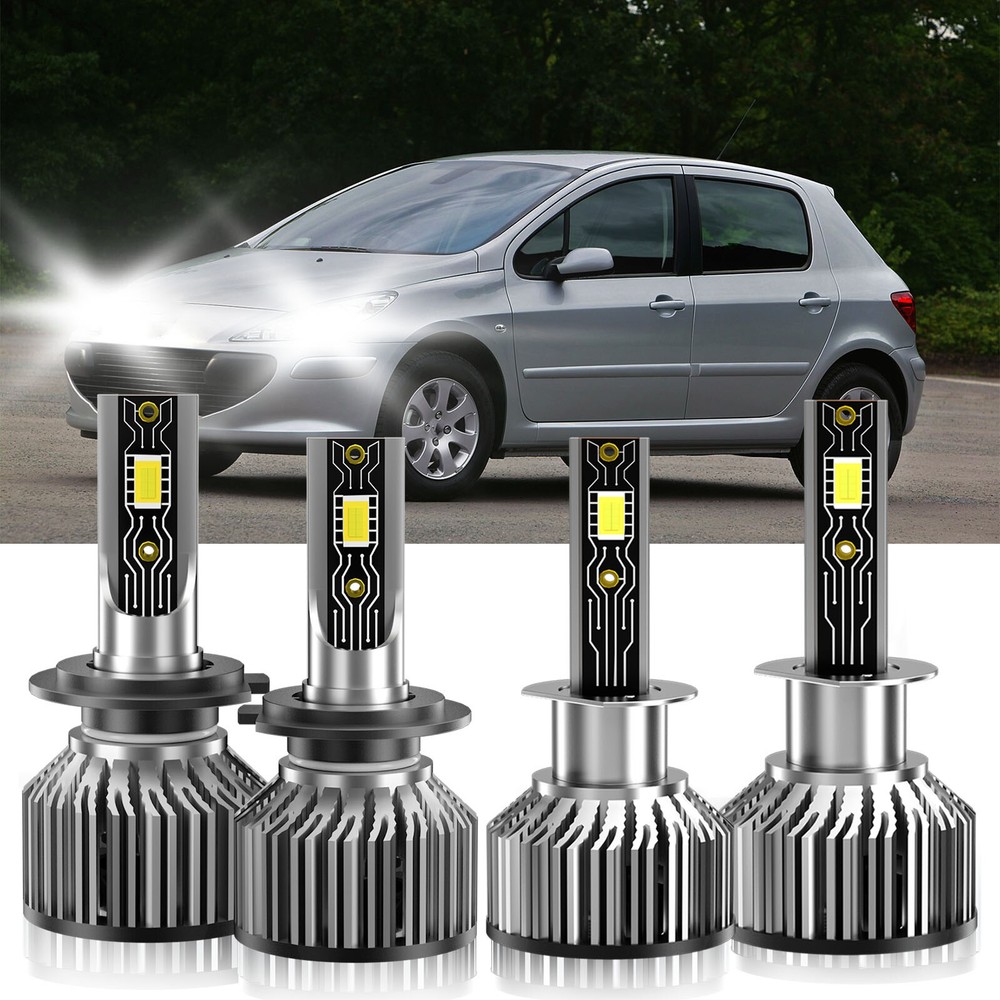 2003-2004 Peugeot 307 H1 H7 LED Headlight Bulbs Kit 6500K High Low Beam Upgrade