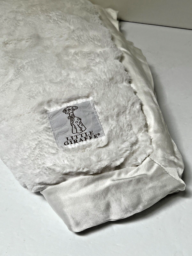 Little Giraffe WHITE Chenille Sherpa Silky Satin Trim Security Blanket Lovey EUC