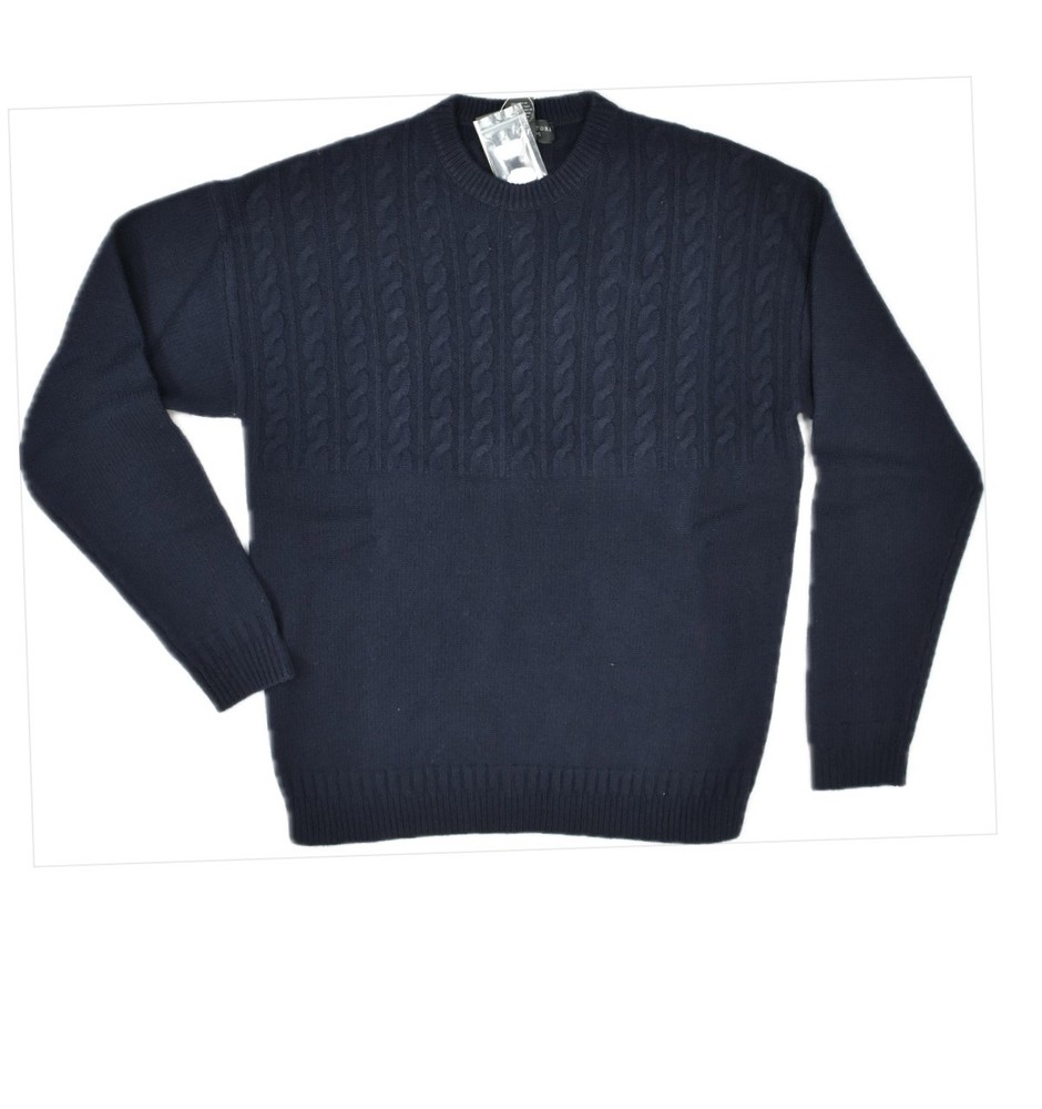 The Men's Store Heavyweight Cable Knit Merino Wool Navy Sweater XXL NEW 9715
