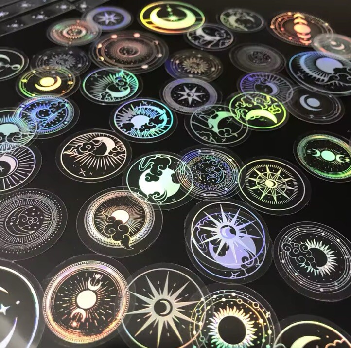 10x Holographic Glitter Stickers PET Transparent Sun Moon Stars Shiny Waterproof