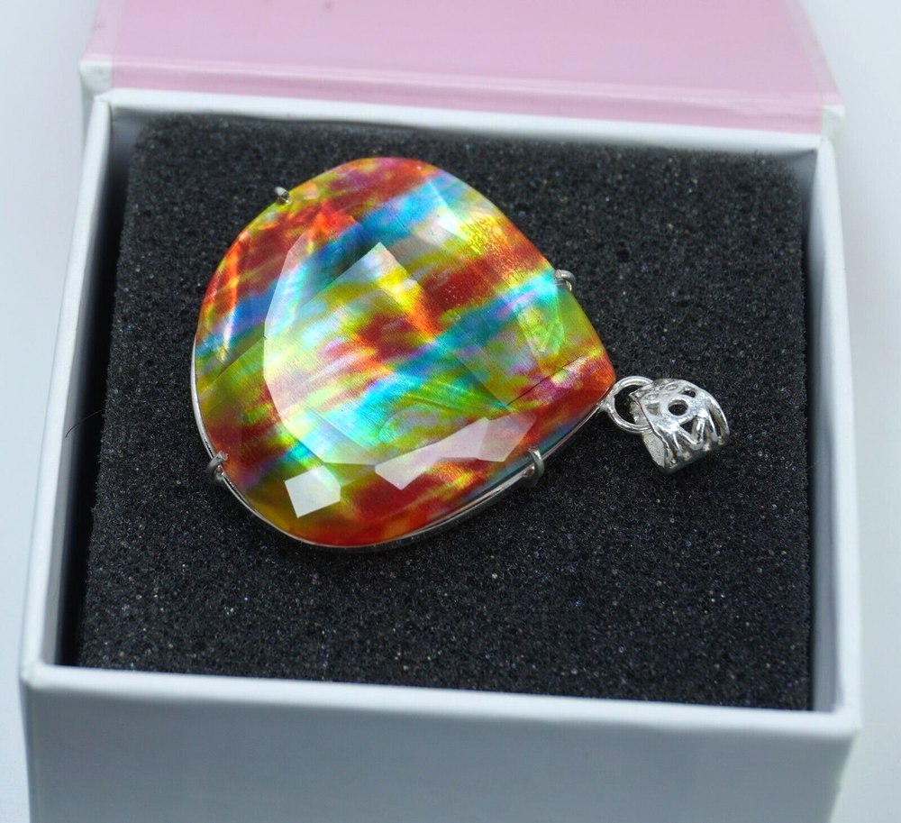 Certified 99.45 Ct Natural Ammolite 925 Solid Silver Pendant Loose Gemstone