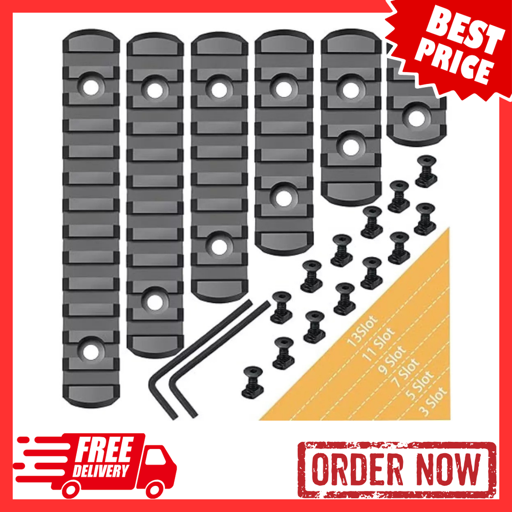 6 Pack Lock Picatinny Rail Aluminum 3/5/7/9/11/13 Slot Set M-Lok Picatinny Rail.