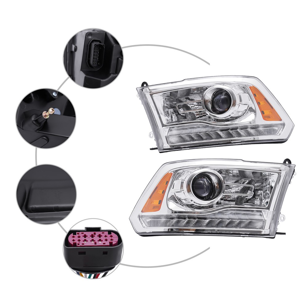 For 2013-2018 Dodge Ram 1500/2500/3500 Factory Projector Headlights with LED DRL