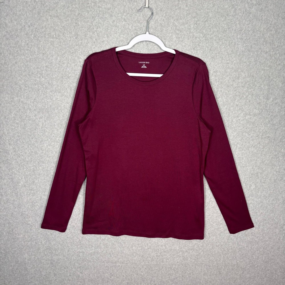 Lands End Womens Burgundy Cotton Casual Shirt Size Large 14-16 Everyday Basic Layer