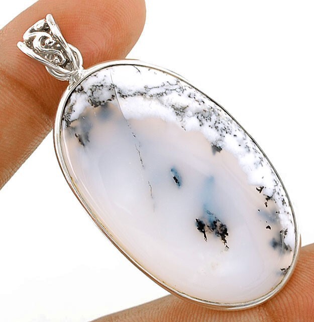 Natural12g Winter Dendrite Opal 925 Sterling Silver Pendant,