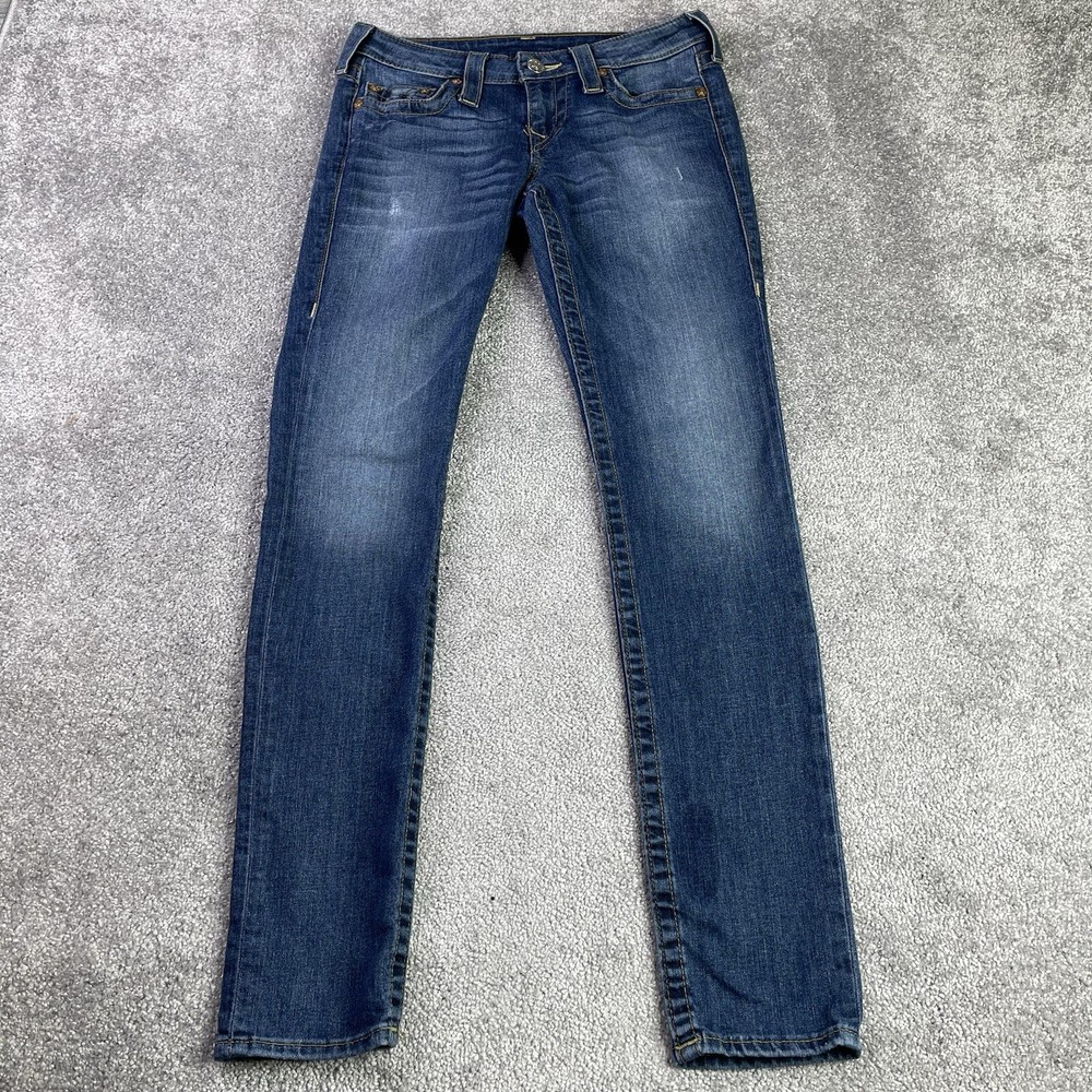 True Religion Jeans Women’s 27 Blue Dark Wash Skinny Low Rise Distressed Y2K