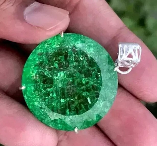 Natural Certified 90 Ct+ Green Emerald Loose Gemstone 925 Solid Silver Pendant