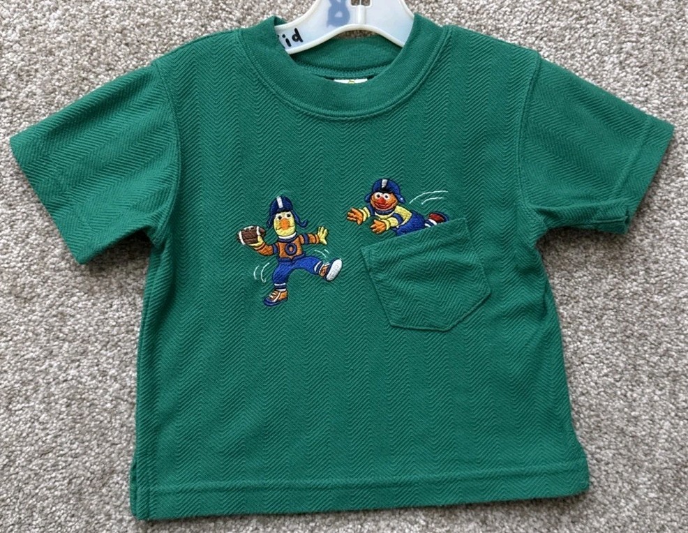 Vintage Sesame Street Shirt Baby Size 2T Embroidered Bert & Ernie Short Sleeve