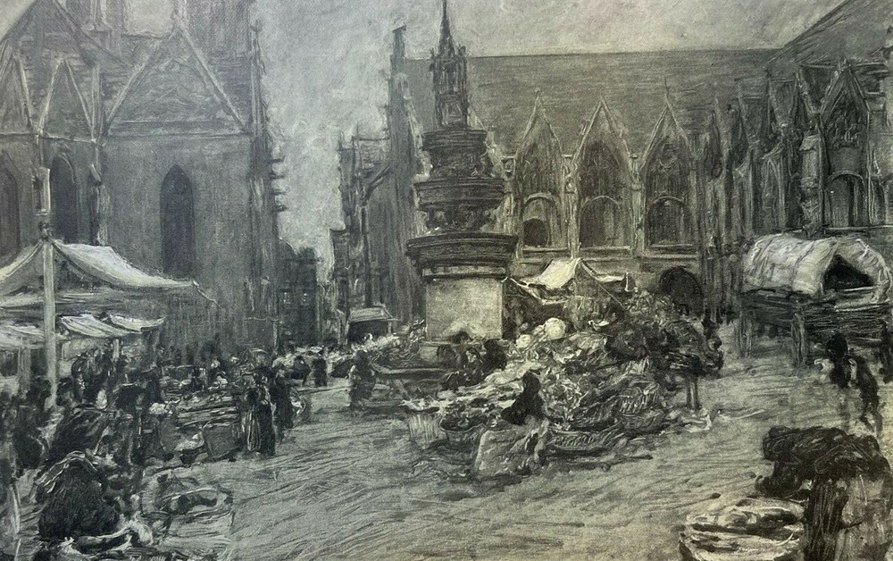 1909 Brunswick Germany Old Town Market Reichenstrasse St. Andrew's illustrated