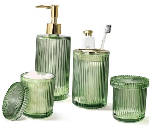 Eco-Friendly 4-Piece Glass Bathroom Set in Green