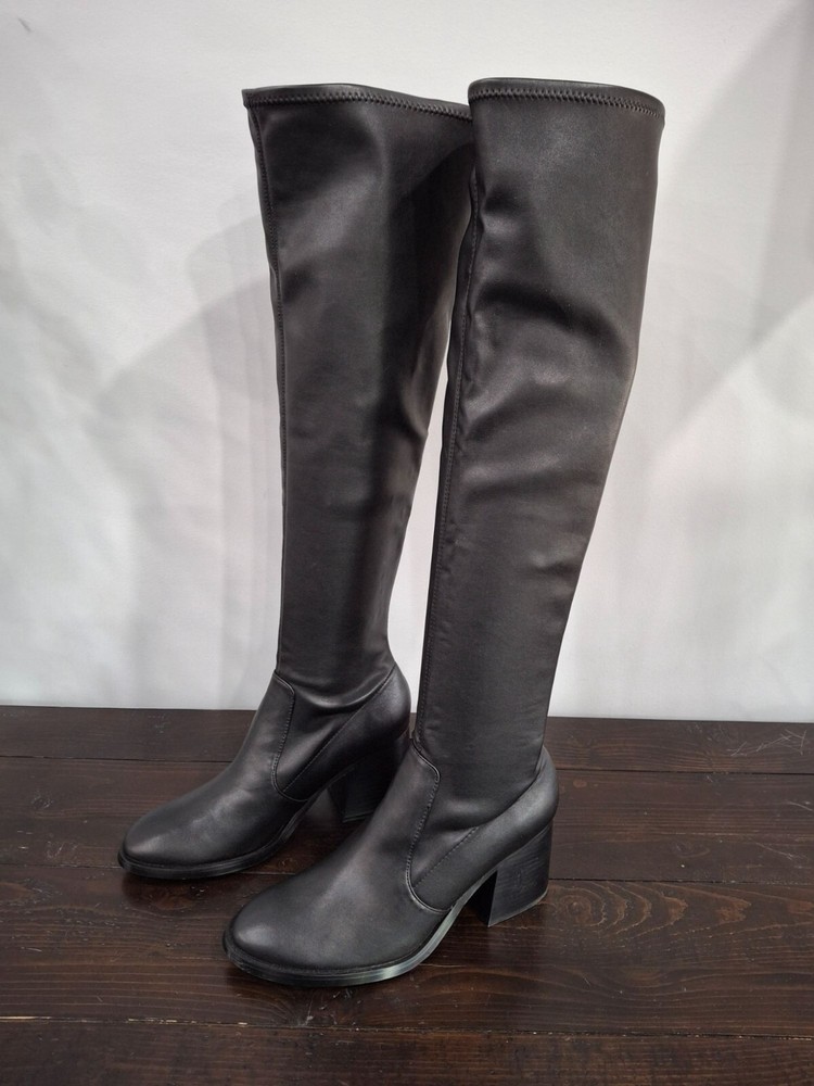 Steve Madden Black Faux Leather Lamar Over-the-Knee Boots Size 9M NWOB