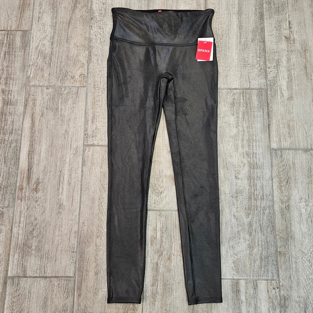 Spanx Faux Leather Leggings Womens Size M Black High Rise Shaping Edgy NEW