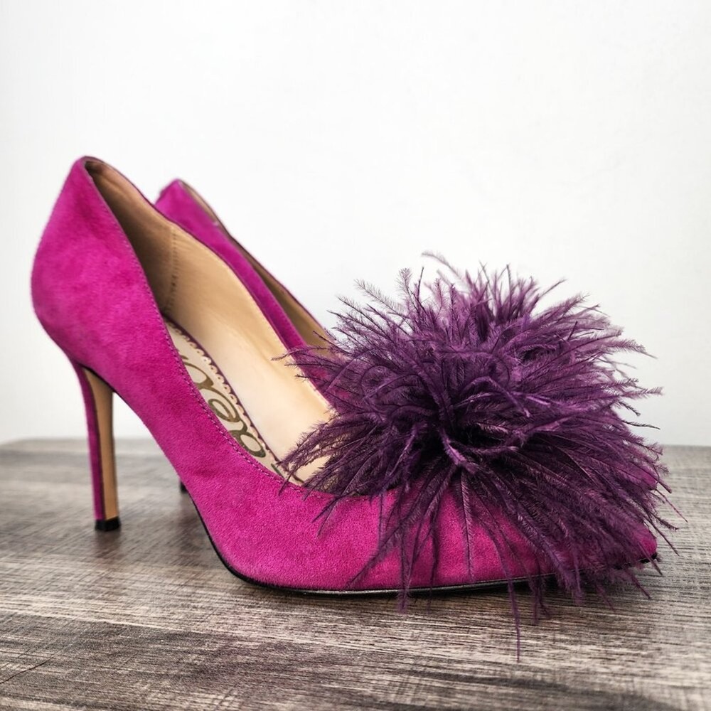 Sam Edelman Haide Suede Pom Pom Stiletto Heels in Size 6 Glam Design