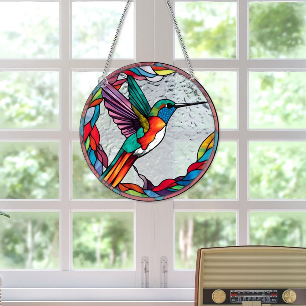 Colourful Hummingbirds Acrylic Window Hangings Suncatcher Stained Glass Panel...