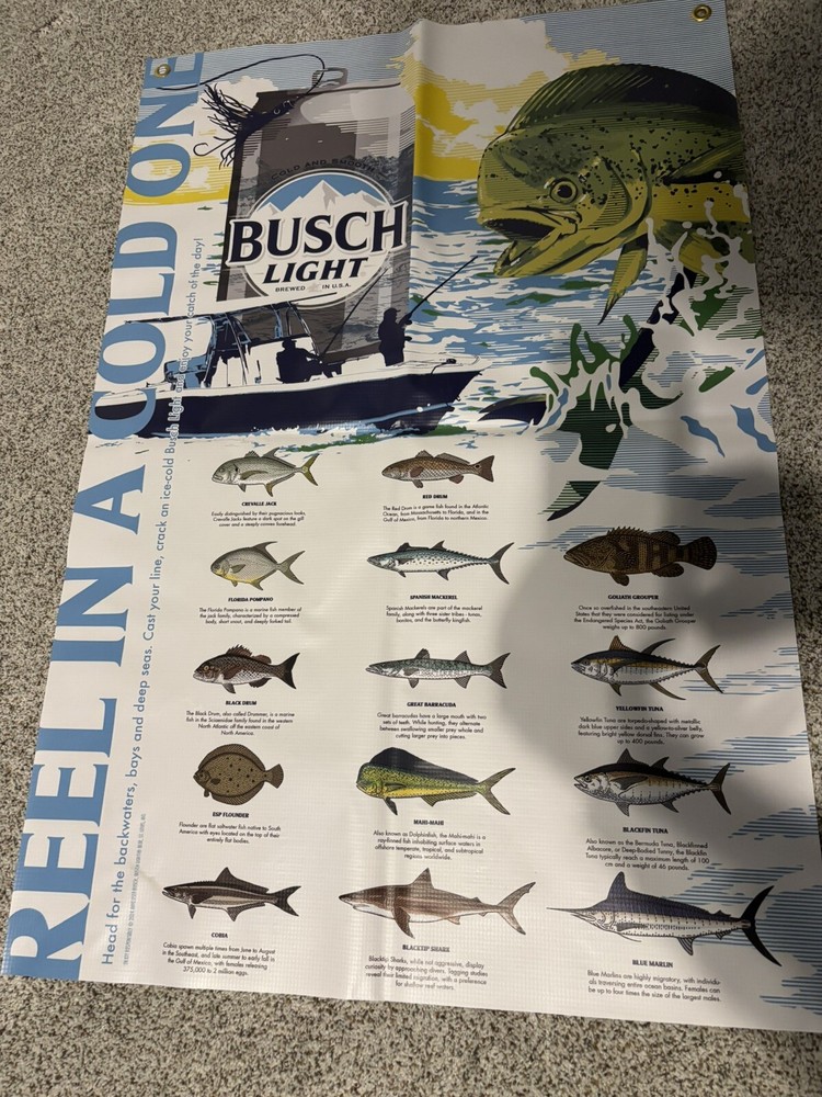 NEW  BUSCH Light FISHING BANNER SIGN BEER MAN CAVE SALT WATER