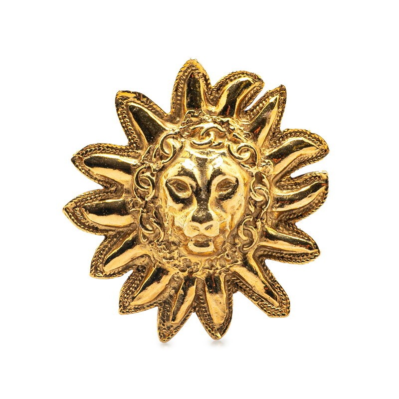 Chanel Vintage Gold Plated Lion Sun Motif Brooch 227764