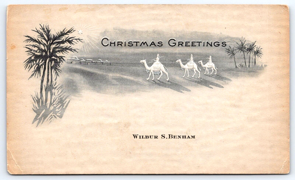 VINTAGE OLD ANTIQUE POSTCARD CHRISTMAS GREETINGS WISE MEN STAR EMBOSSED