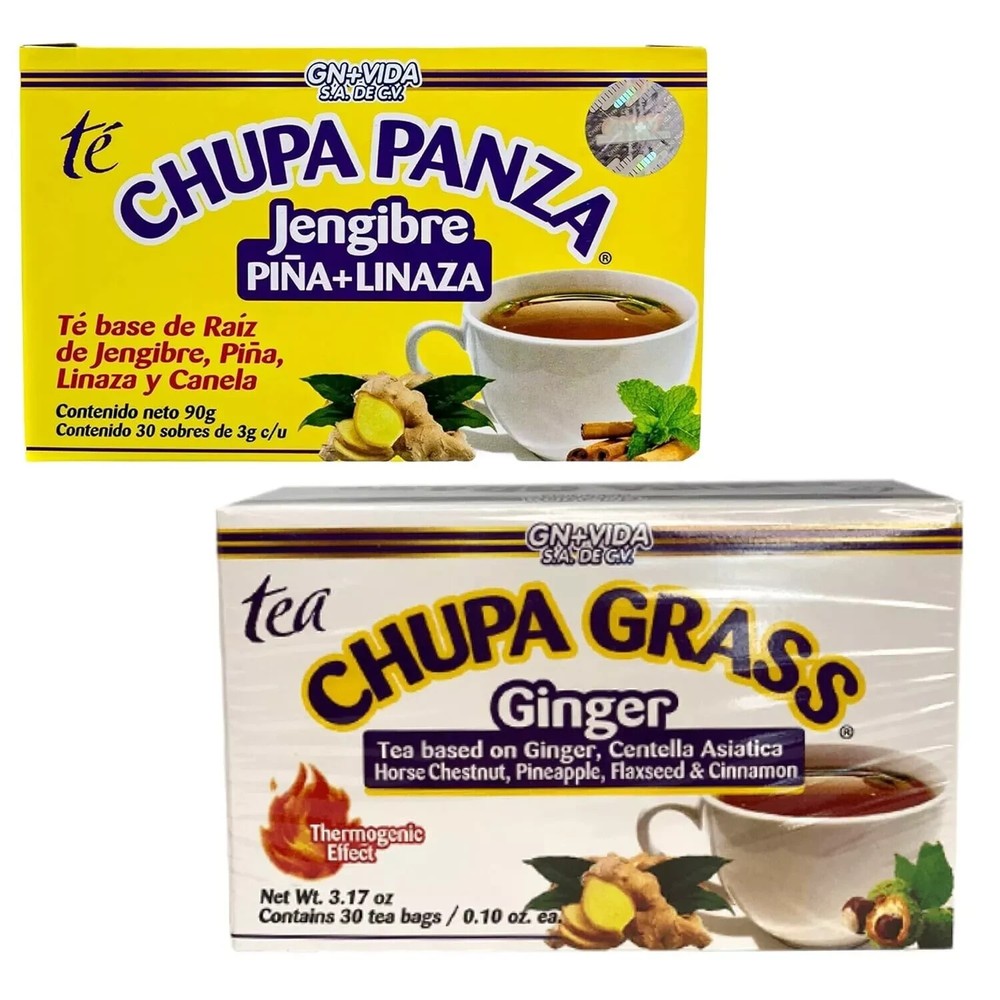 Free Shipping 2 Pack Improved Formula Tea CHUPA GRASS & PANZA - Tea Based Ginger