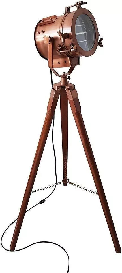 Vintage Nautical Copper Searchlight Tripod Lamp Marine Designer Spotlight