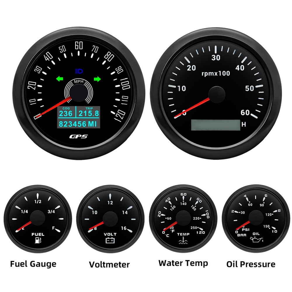6 Gauge Set 85mm GPS Speedometer 0-120MPH & Tachometer 0-6000RPM For Car Boat