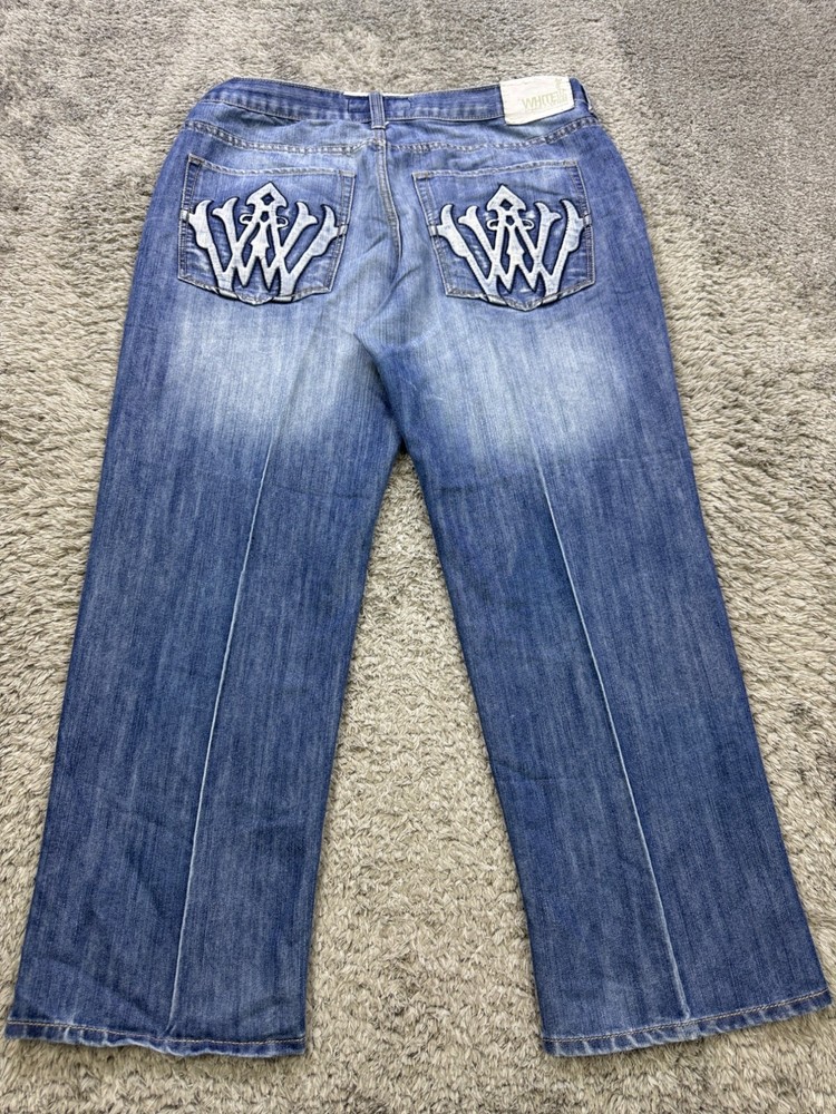 Vintage 90s Y2K Baggy Loose Fit Embroidered White Tag Denim Jeans Mens 38x30