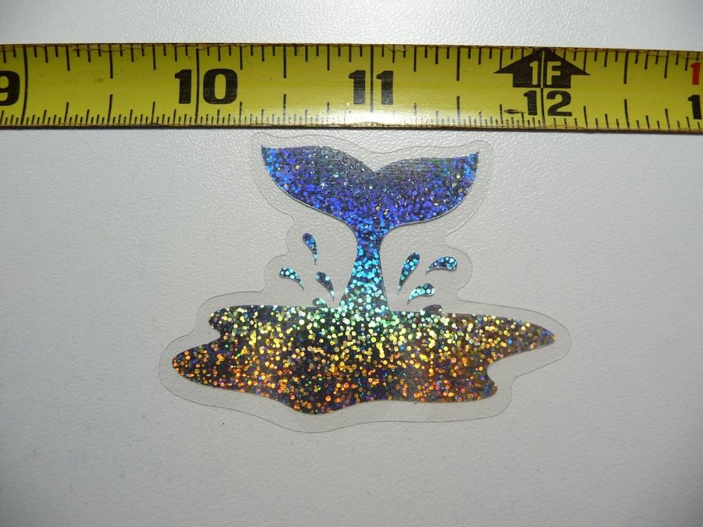 HOLOGRAPHIC SPLASHED WHALE TAIL STICKER DECAL OCEAN SEA LIFE SPARKLE