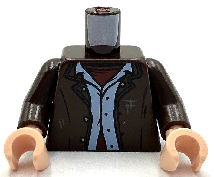 Lego Minifigure Dark Brown Jacket Torso with Open Buttons and Scuff Marks