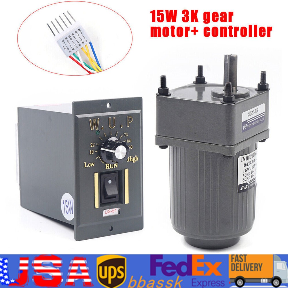 15w Ac Reversible Single Phase Electric Gear Motor Speed Controller 1:3 450 Rpm