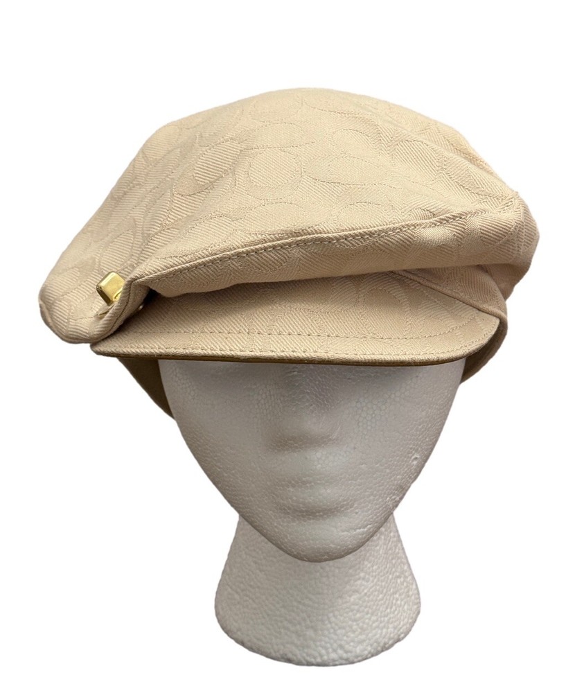 Coach CC Signature Jacquard Lock Newsboy Cap for Women in Beige M/L