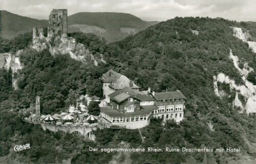 Postcard ruin Drachenfels with hotel aerial view (no.9276)