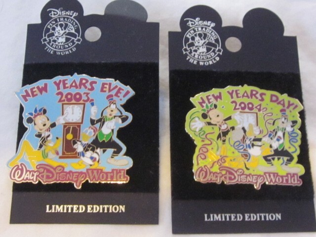 Disney World 2003 NYE & 2004 New Years Day Limited Edition Pin Set-image