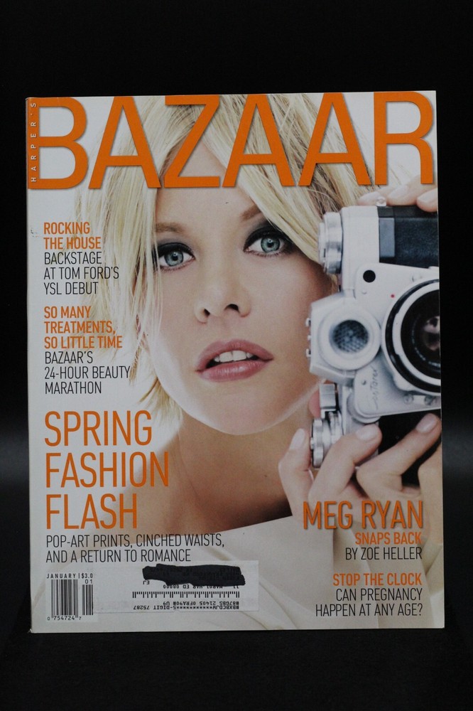 Harper's Bazaar Jan 2001 Meg Ryan Cover Tom Ford YSL Spring Fashion Models FN+