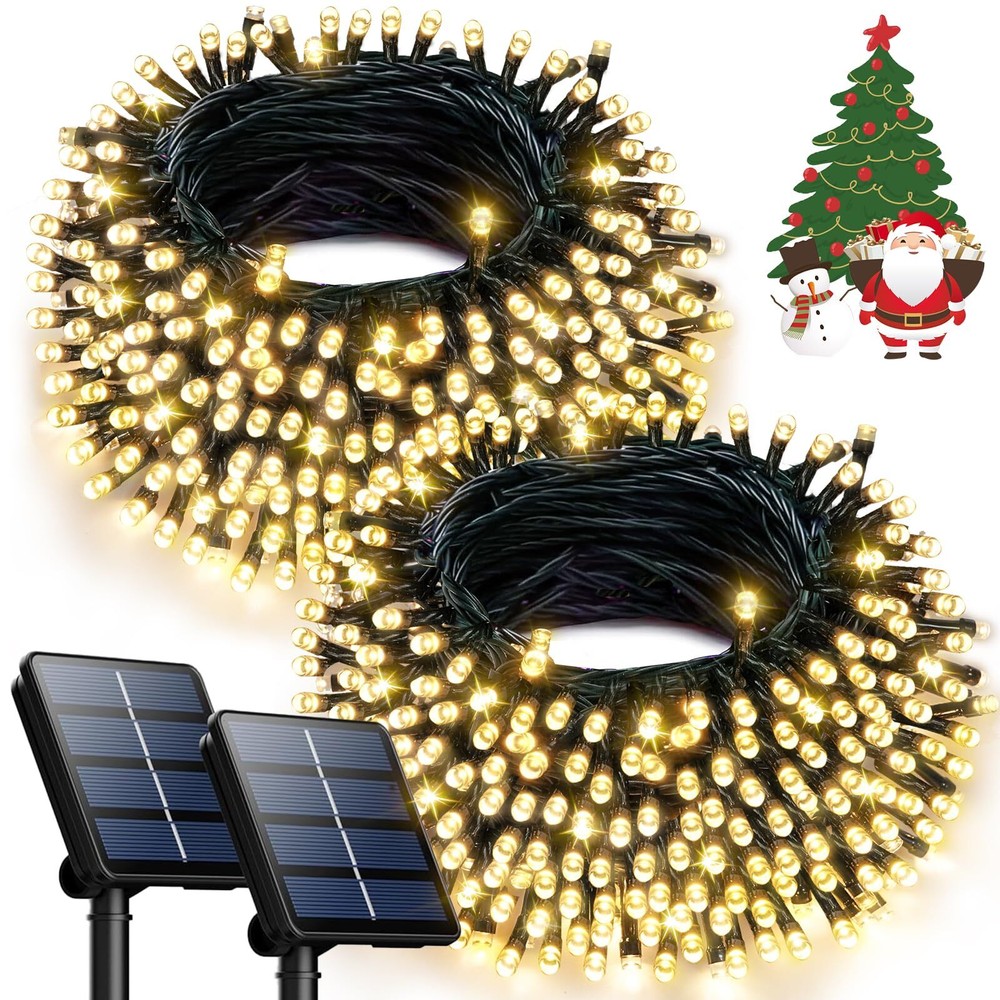 Solar Christmas Lights Outdoor, 2PK 240LED 95FT Solar String Lights Outdoor W...