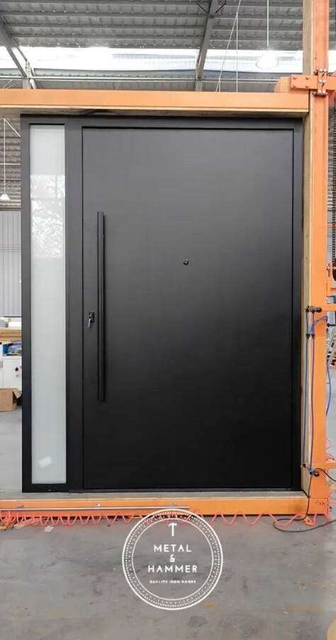 72x96 Full Aluminum Pivot Door with Rain Glass Design 02-image