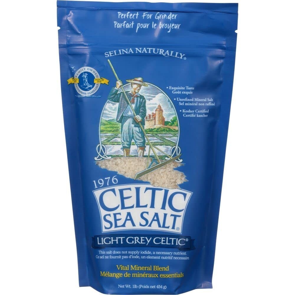 Light Grey Celtic Sea Salt 1 Pound Resealable Bag Gluten-Free, Non-GMO Verified