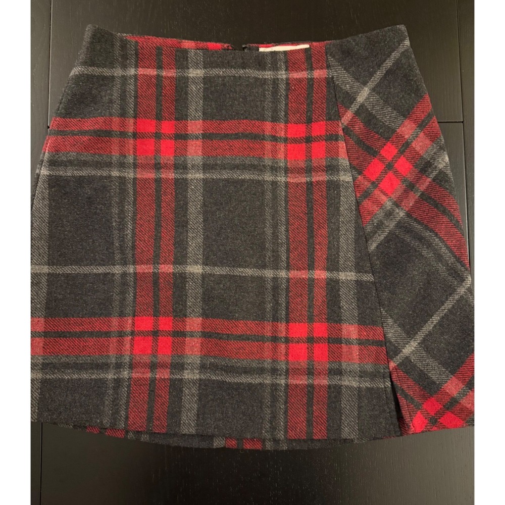 Cato Tartan Plaid Mini Skirt Women 2 Red/Black Wool-Blend Back Zip Holiday Party