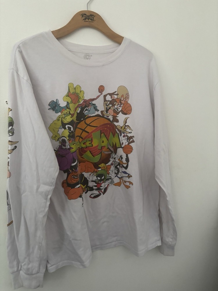 Vintage 1996 Space Jam Looney Tunes White Long Sleeve Shirt Michael Jordan Bugs Bunny